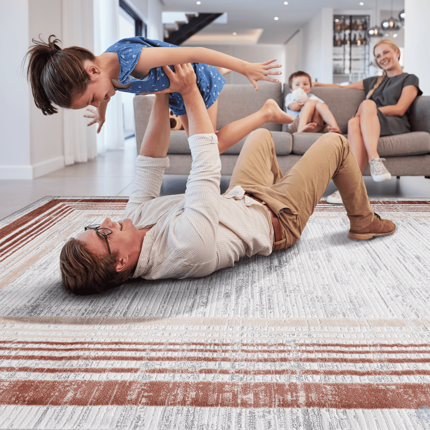 Modern Bordered Area Rug