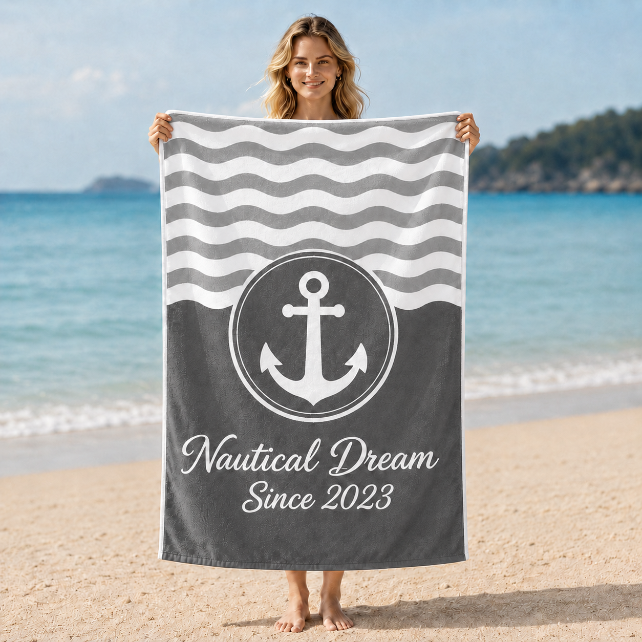 Personalized Oversized Beach Towel – Custom 31" × 71" or 29" × 58" Microfiber Terry Towel