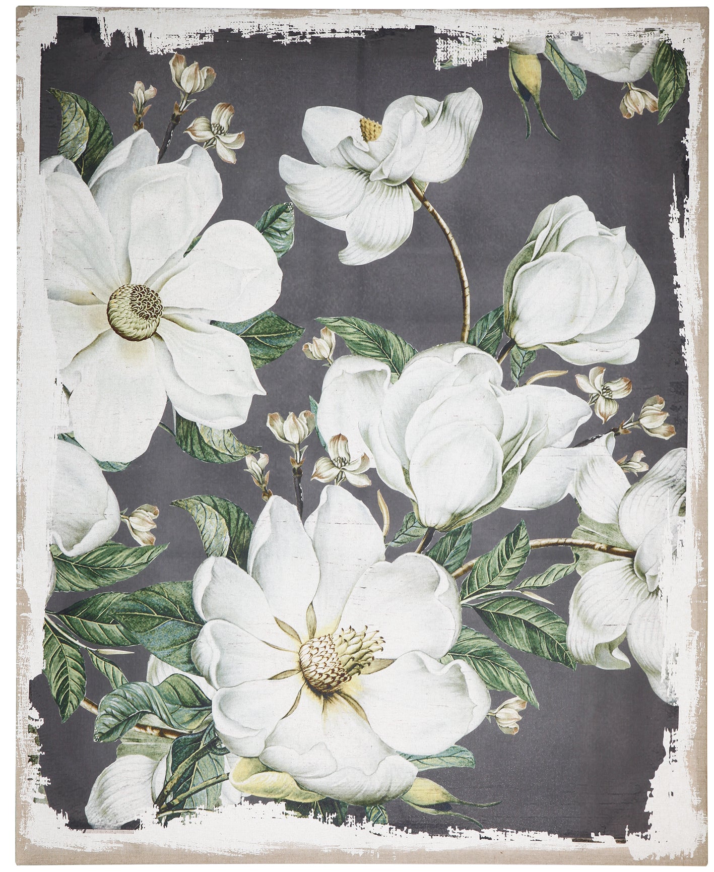 Large Botanical Wall Art Panel in White & Gray