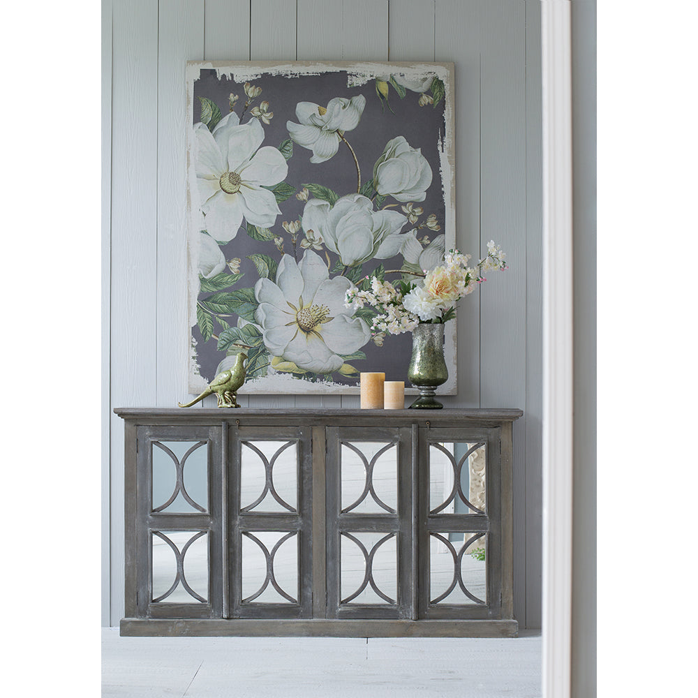 Large Botanical Wall Art Panel in White & Gray