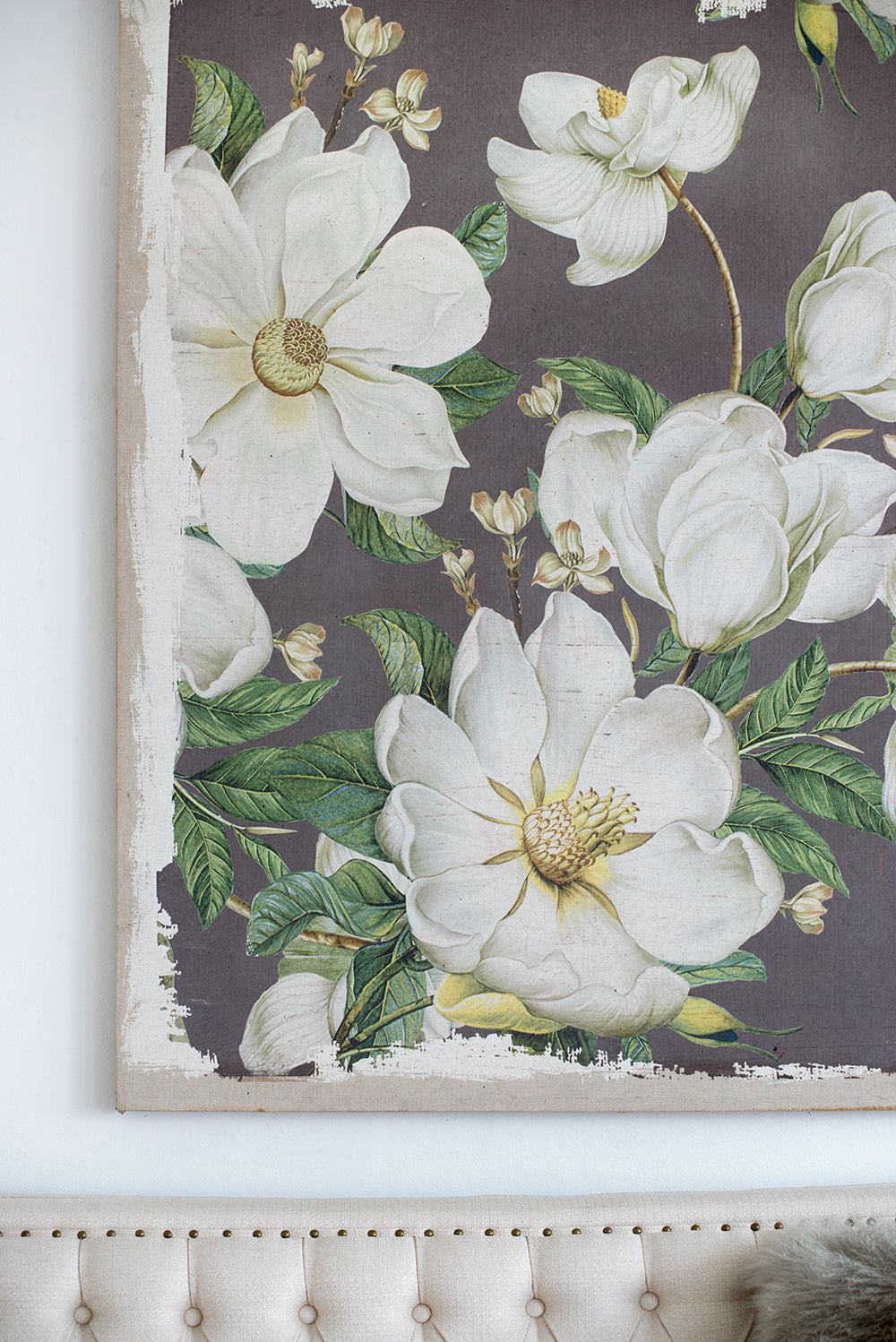 Large Botanical Wall Art Panel in White & Gray