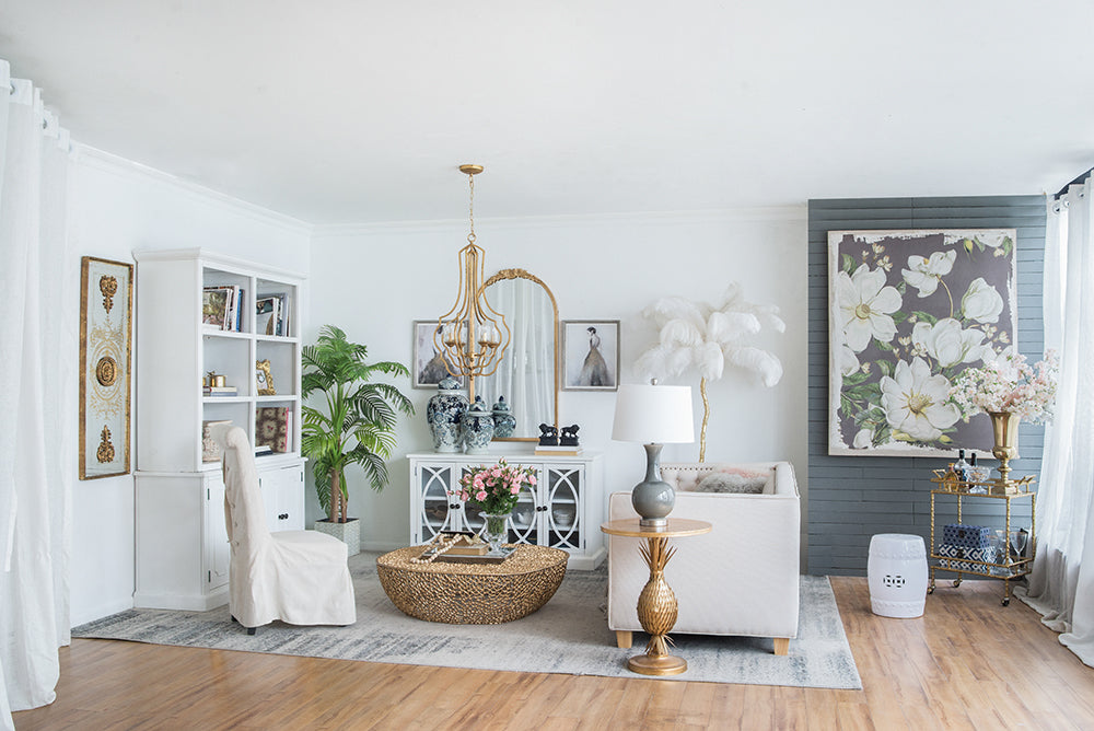 Large Botanical Wall Art Panel in White & Gray