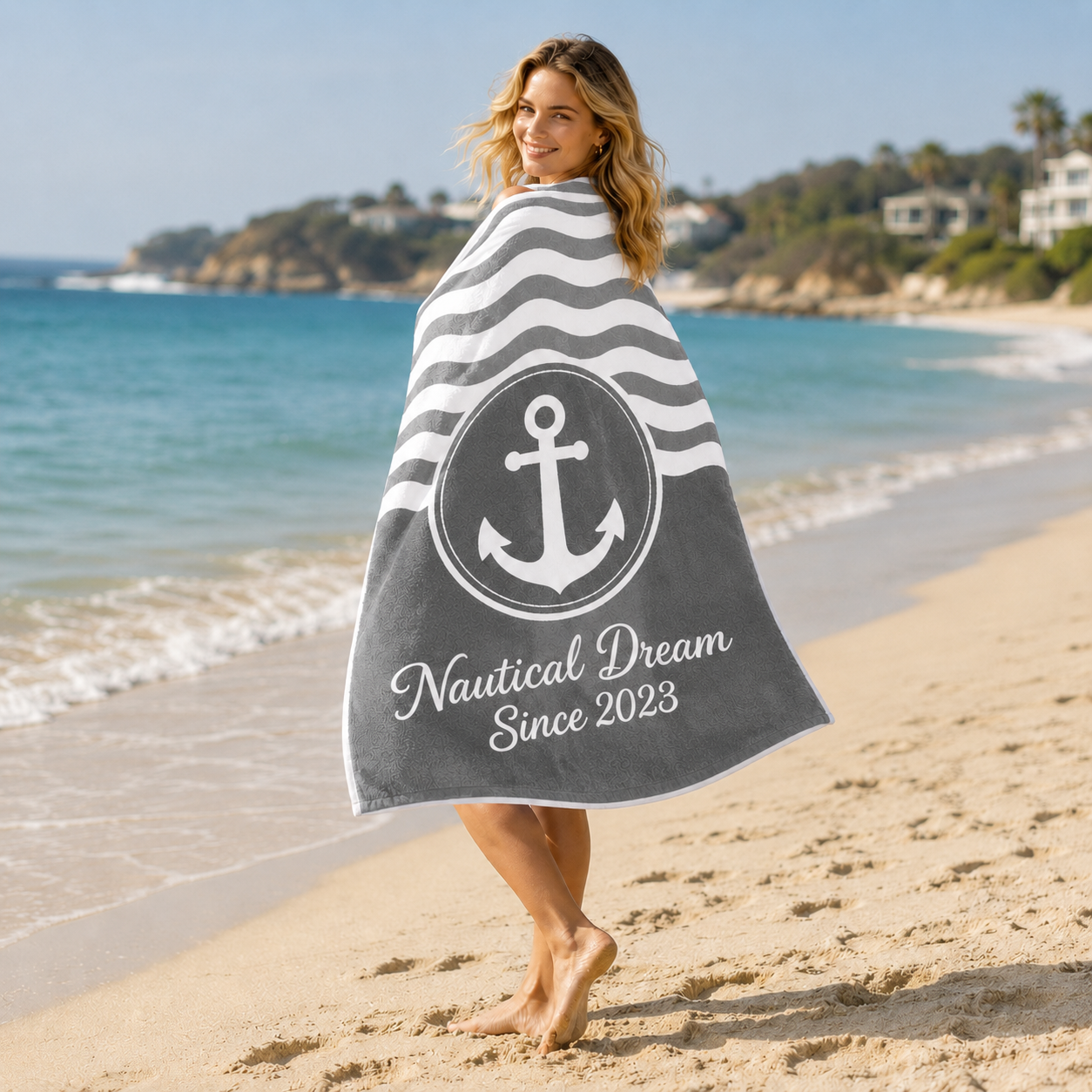 Personalized Oversized Beach Towel – Custom 31" × 71" or 29" × 58" Microfiber Terry Towel