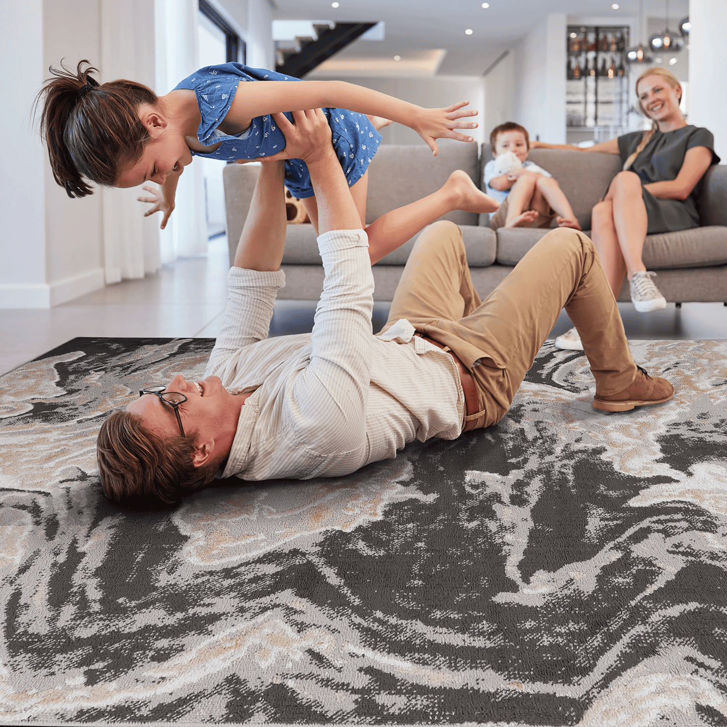 Marble Pattern Stain-Resistant Area Rug