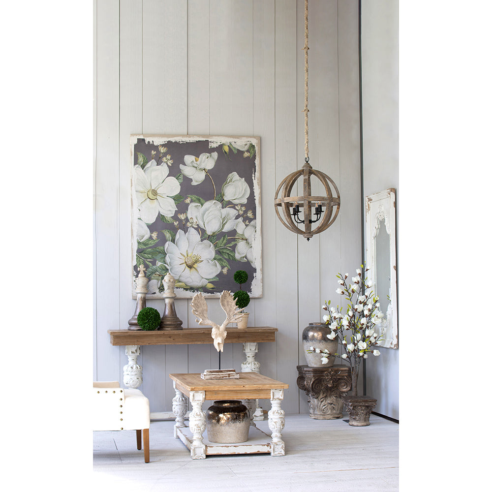 Large Botanical Wall Art Panel in White & Gray