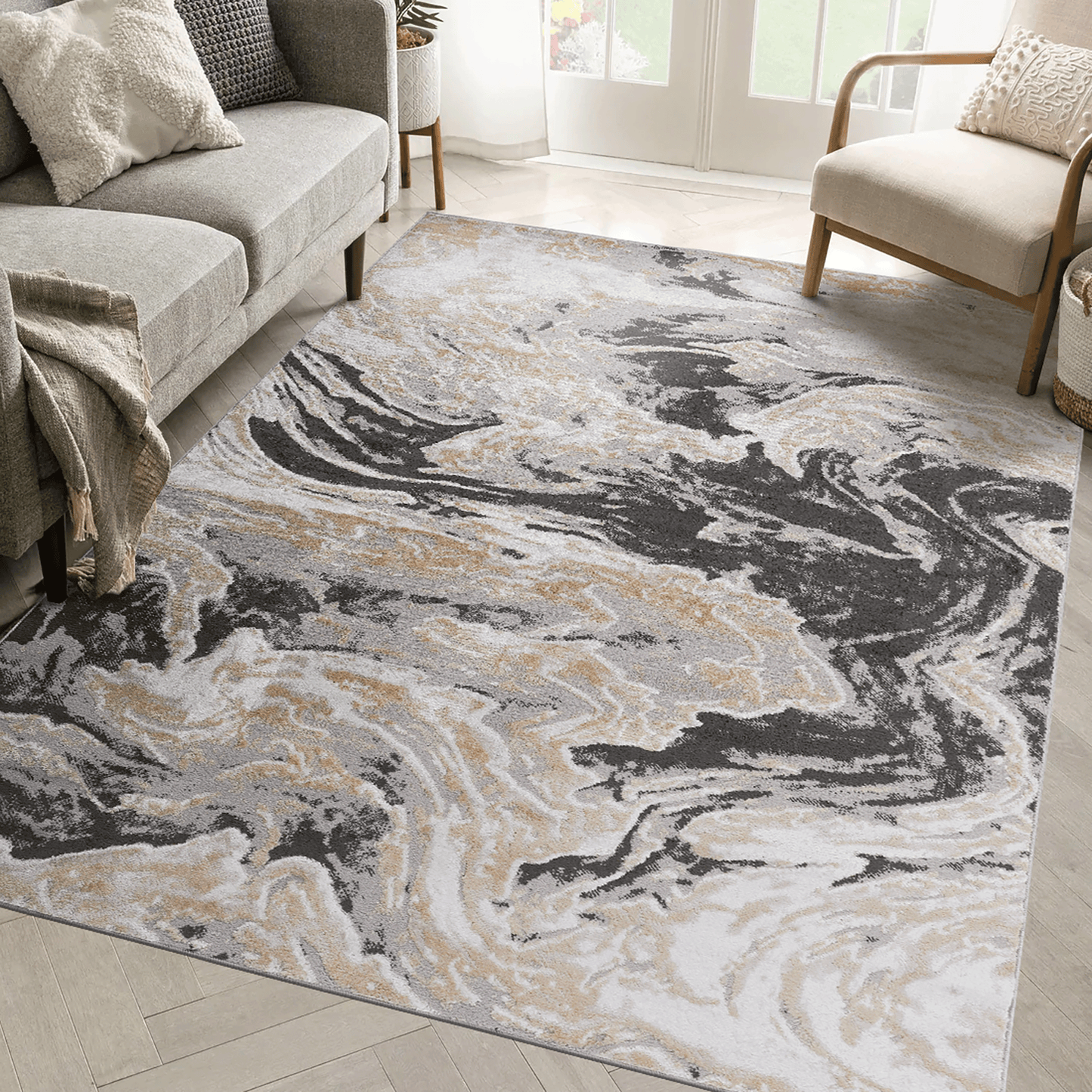 Marble Pattern Stain-Resistant Area Rug