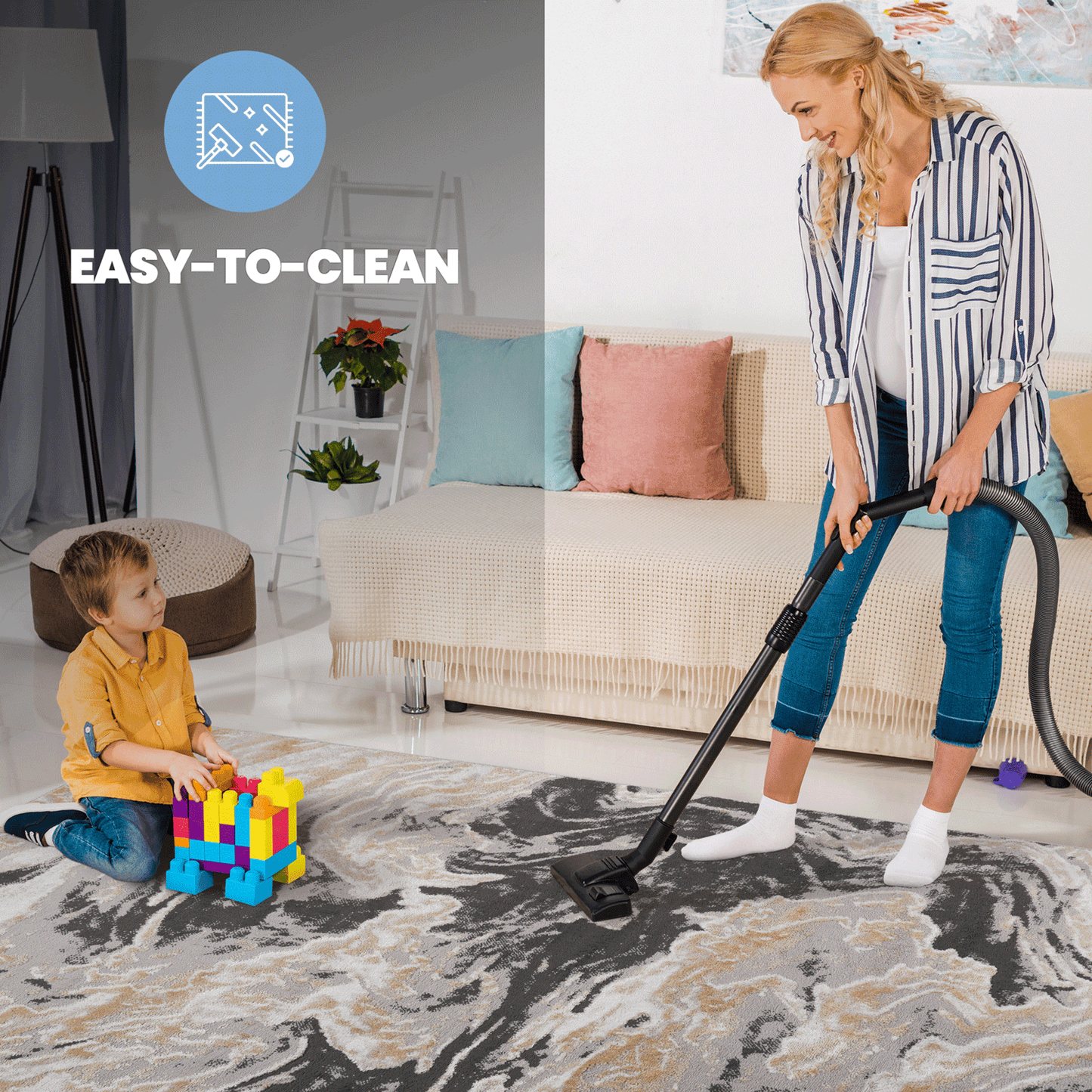 Marble Pattern Stain-Resistant Area Rug